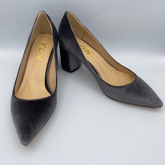YDN Shoes - YDN Suede Block Low Heel Pumps Classic Pointy Toe